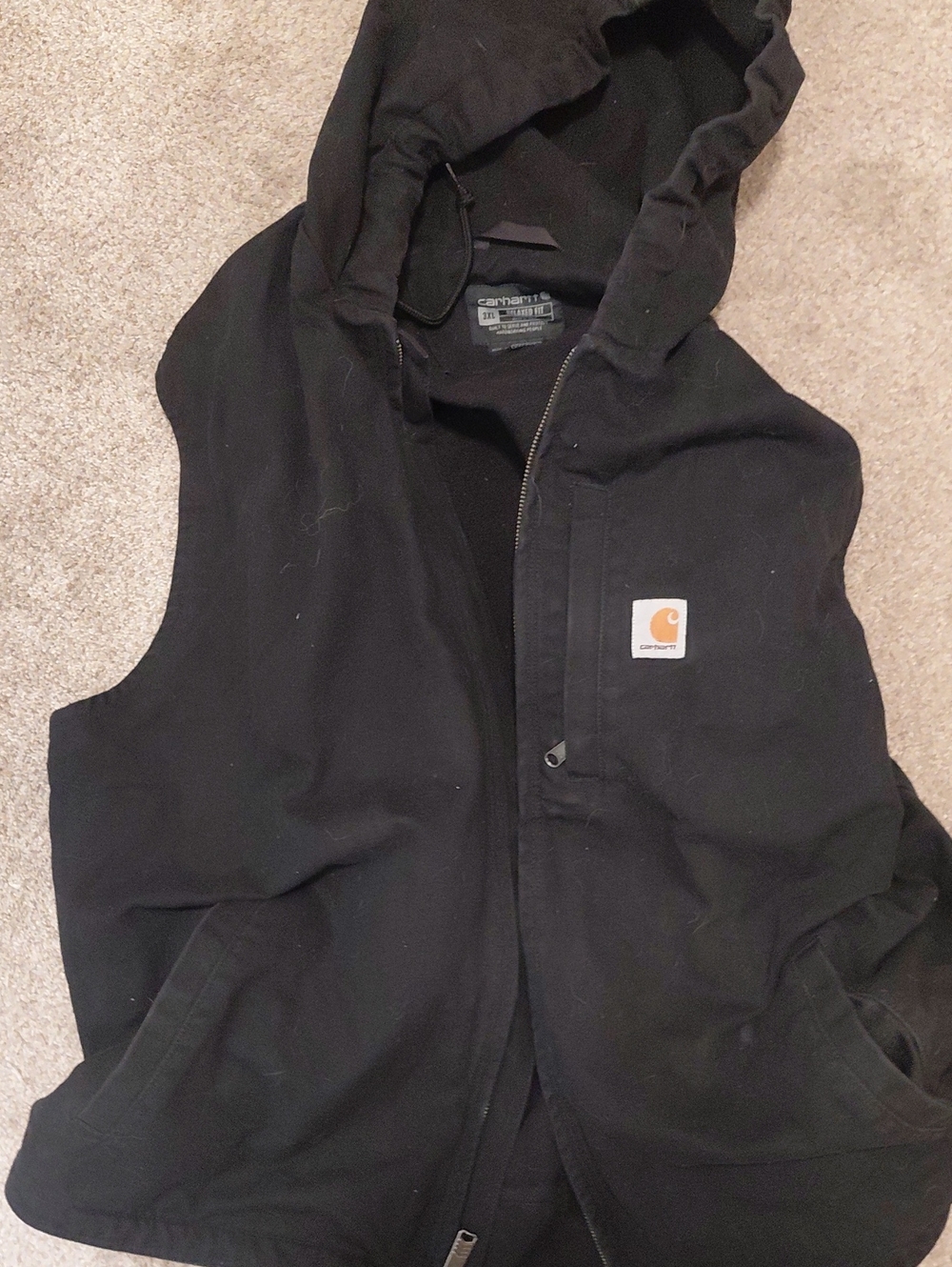Carhartt Black Hooded Duck Vest with Logo Patch